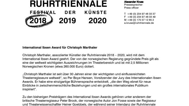  International Ibsen Award für Christoph Marthaler