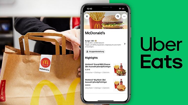 Pommes, Burger & Co. von McDonald’s bestellen und per Uber Eeats liefern lassen – das klappt ab sofort in 23 deutschen Städten. (Foto: Uber Eats)