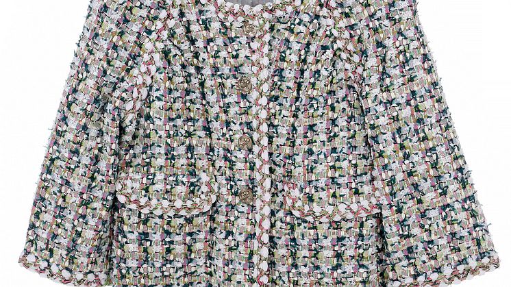 Chanel: Tweed-jakke i grønne, lyserøde og hvide nuancer