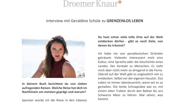 Interview: Geraldine Schüle über "Grenzenlos leben"