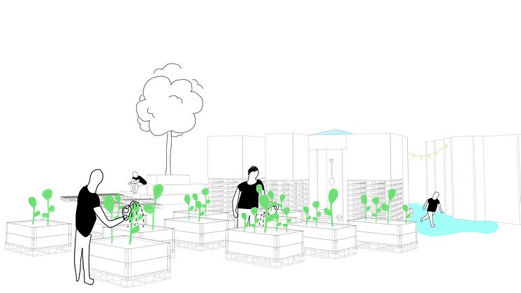 Idébild för den nya Pop up-parken, Vardagsrummet på Krämartorget som invigs den 2 juni.
