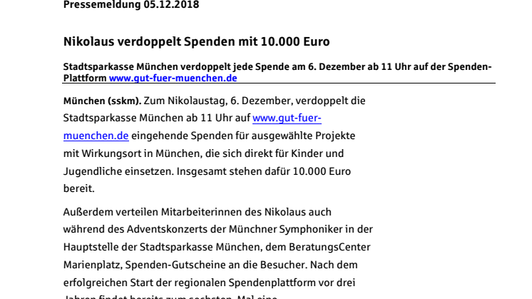 Nikolaus verdoppelt Spenden mit 10.000 Euro