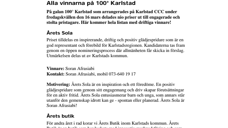 ​Alla vinnarna på 100° Karlstad