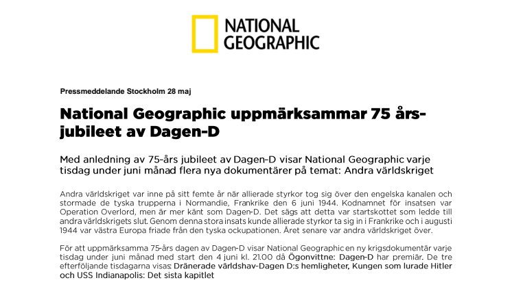 National Geographic uppmärksammar 75 års-jubileet av Dagen-D