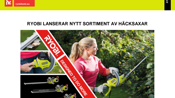 RYOBI LANSERAR NYTT SORTIMENT AV HÄCKSAXAR