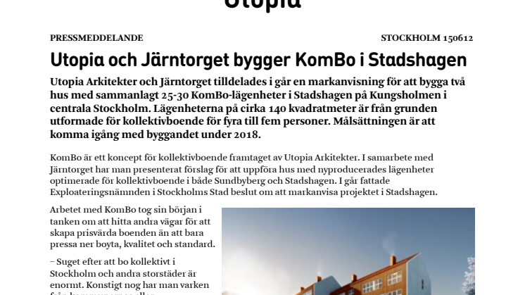 Utopia och Järntorget bygger KomBo i Stadshagen