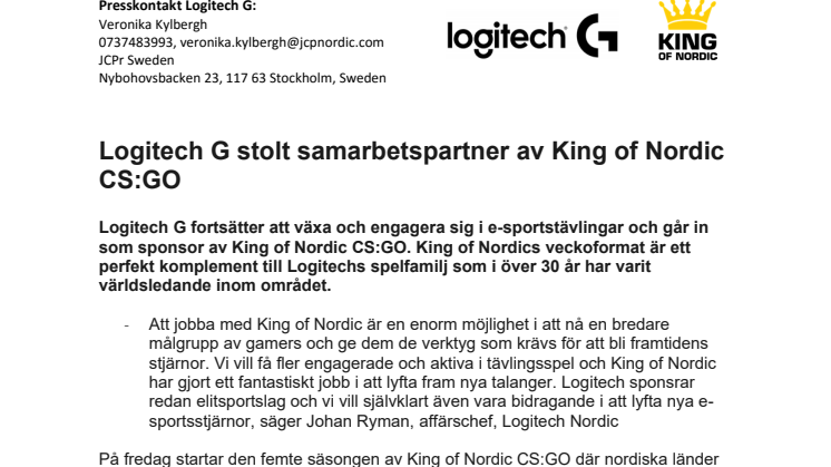 Logitech G stolt samarbetspartner av King of Nordic CS:GO