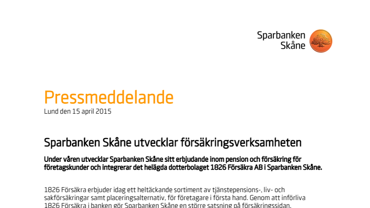 Sparbanken Skåne utvecklar försäkringsverksamheten