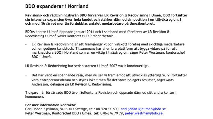 BDO expanderar i Norrland