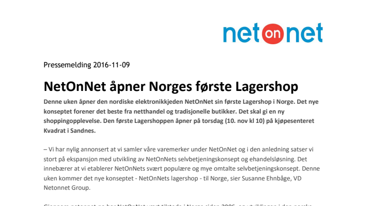 NetOnNet åpner Norges første Lagershop