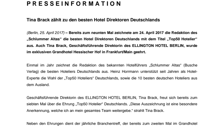 Tina Brack zählt zu den besten Hotel Direktoren Deutschlands