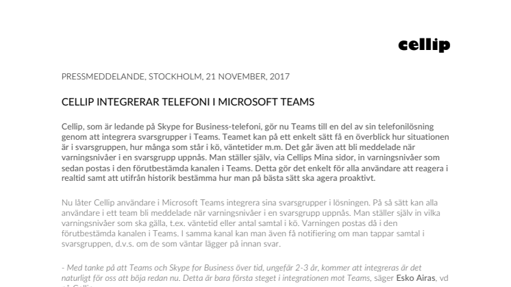 Cellip integrerar telefoni i Microsoft Teams