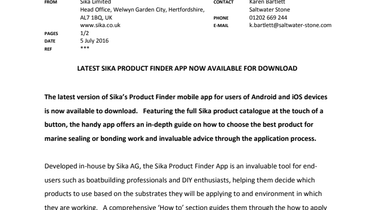 Sika Limited: Latest Sika Product Finder App Now Available for Download