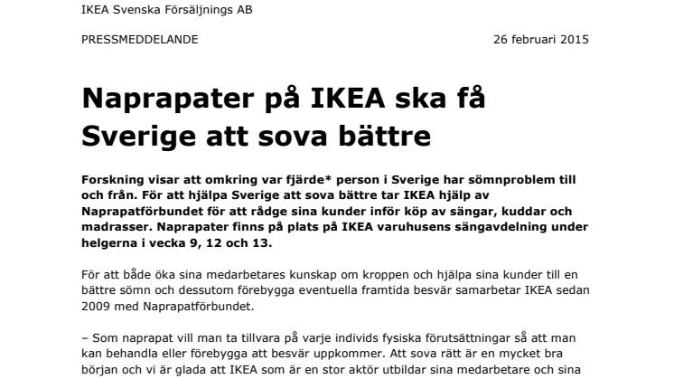Naprapater på IKEA ska få Sverige att sova bättre 