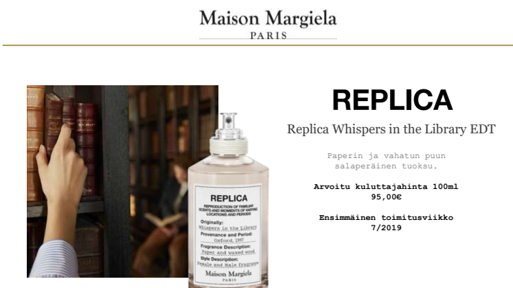 Lehdistötiedote Maison Margiela Replica Whispers in the Library