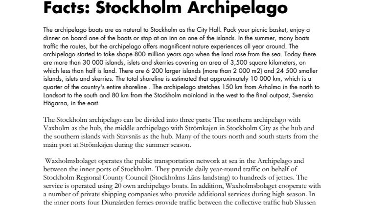 Facts: About the Stockholm Archipelago