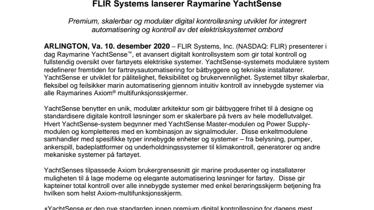 FLIR Systems lanserer Raymarine YachtSense