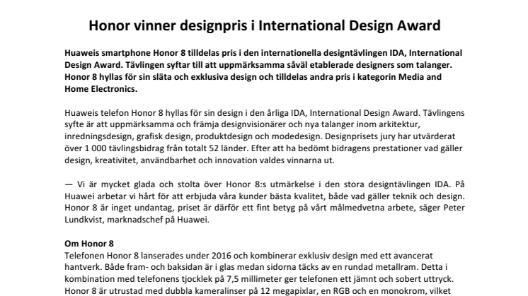 Honor vinner designpris i International Design Award