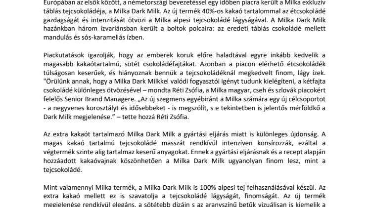 Megérkezett a Milka Dark Milk 