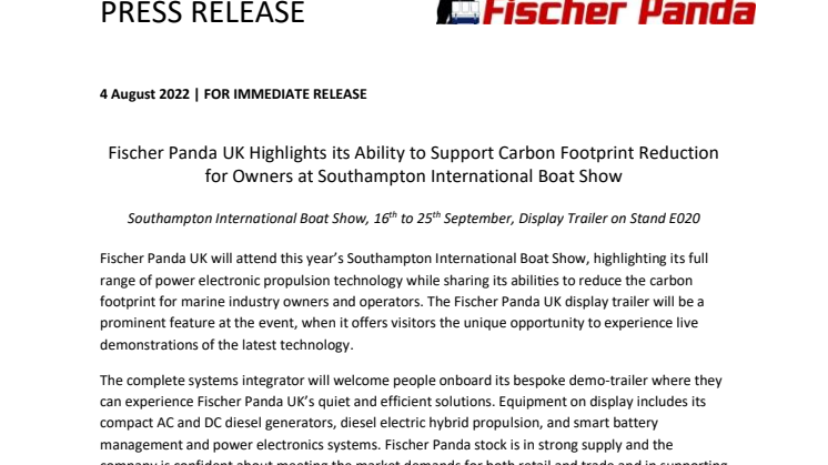 August 2022- Fischer Panda UK Highlights Ability to Reduce Carbon Footprint at S'oton Boat Show.pdf
