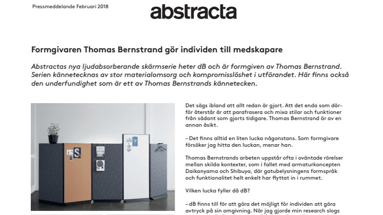 Thomas Bernstrand designar ny skärmserie för Abstracta - gör individen till medskapare