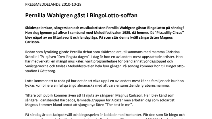 Pernilla Wahlgren gäst i BingoLotto-soffan