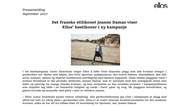 Det franske stilikonet Jeanne Damas viser  Ellos’ høstikoner i ny kampanje