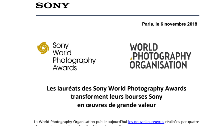 Les lauréats des Sony World Photography Awards transforment leurs bourses Sony  en œuvres de grande valeur