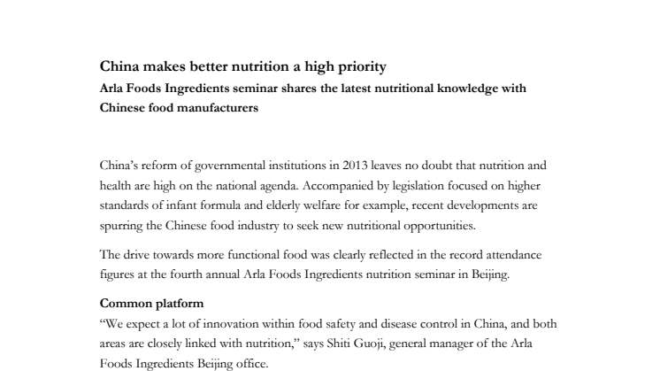 China makes better nutrition a high priority