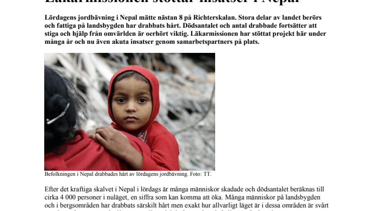 Läkarmissionen stöttar insatser i Nepal