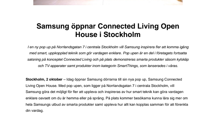 Samsung öppnar Connected Living Open House i Stockholm  