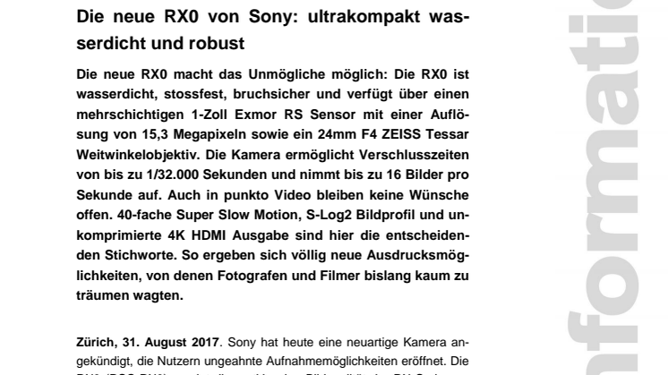 Die neue RX0 von Sony: ultrakompakt wasserdicht und robust 