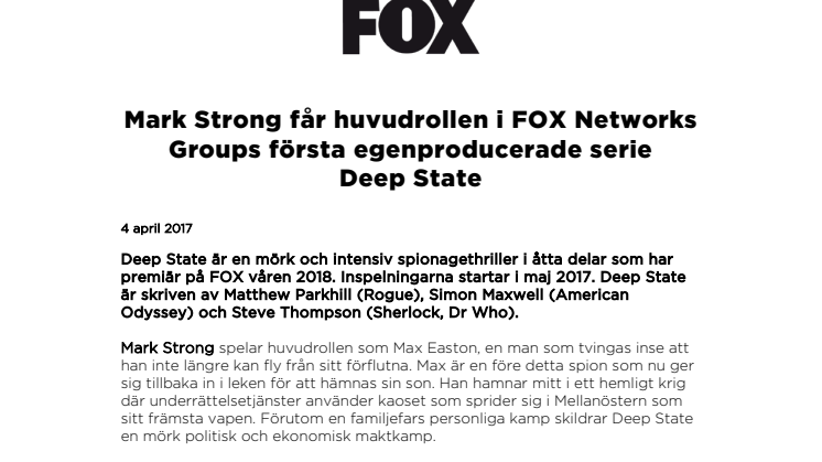Mark Strong får huvudrollen i FOX Networks Groups första egenproducerade serie Deep State