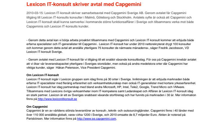 Lexicon IT-konsult skriver avtal med Capgemini