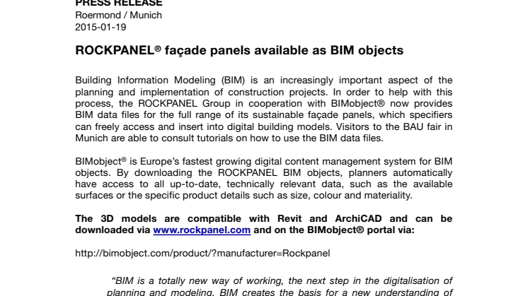 ROCKPANEL® façade panels available as BIM objects