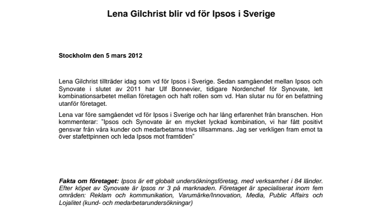 Lena Gilchrist blir vd för Ipsos i Sverige