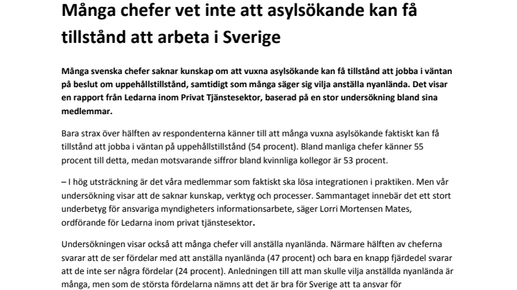 Många chefer vet inte att asylsökande kan få tillstånd att arbeta i Sverige