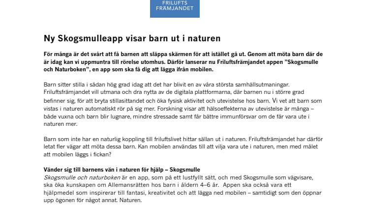 Ny Skogsmulleapp visar barn ut i naturen