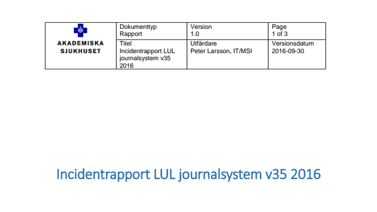 Incidentrapport LUL journalsystem v35 2016