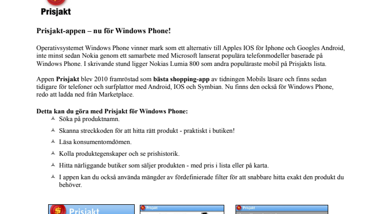 Prisjakt-appen – nu för Windows Phone!