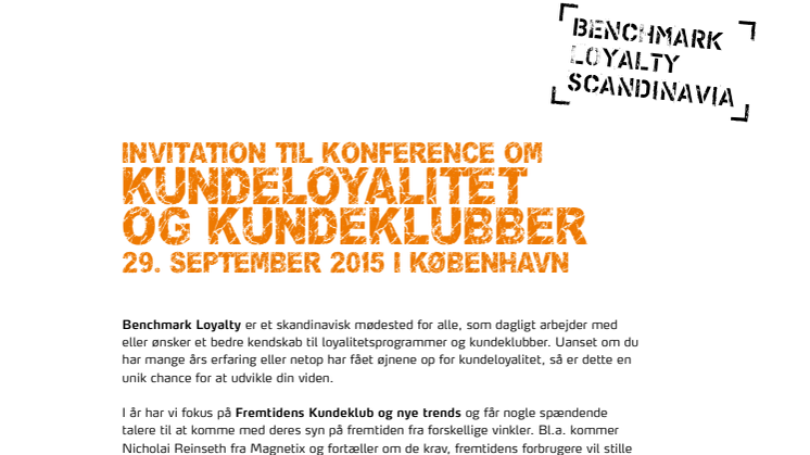 Invitation til konference om kundeloyalitet og kundeklubber 29. september 2015 i København