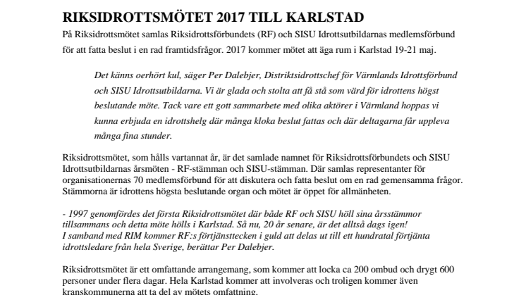 Riksidrottsmötet 2017 till Karlstad