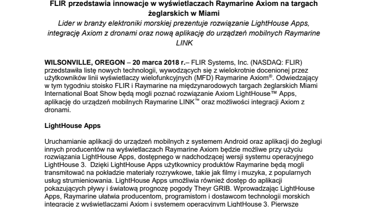 Raymarine: FLIR przedstawia innowacje w wyświetlaczach Raymarine Axiom na targach żeglarskich w Miami