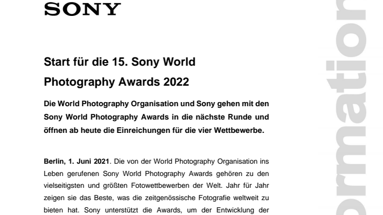 Start für die 15. Sony World Photography Awards 2022