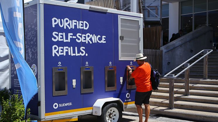 A Bluewater mobile hydration station helped visitors to The Ocean Race stopover village in Cape Town stay healthily refreshed despite hot conditions.