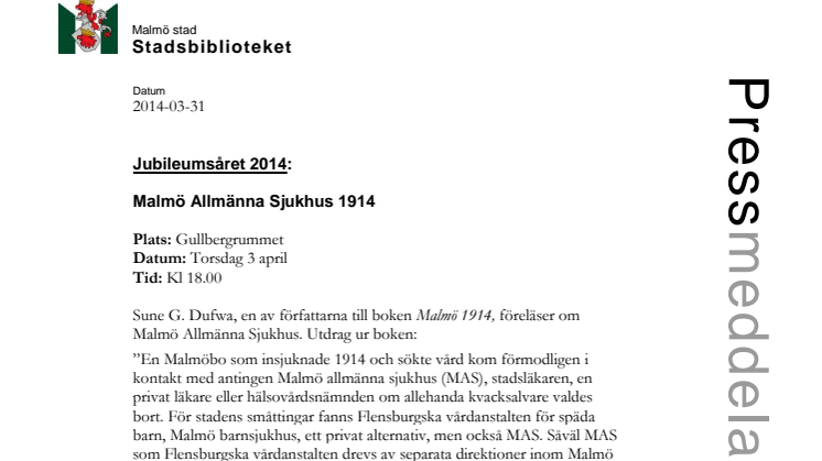 Malmö Allmänna Sjukhus 1914