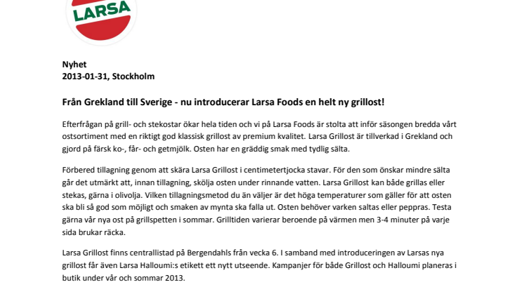 Från Grekland till Sverige - nu introducerar Larsa Foods en helt ny grillost!