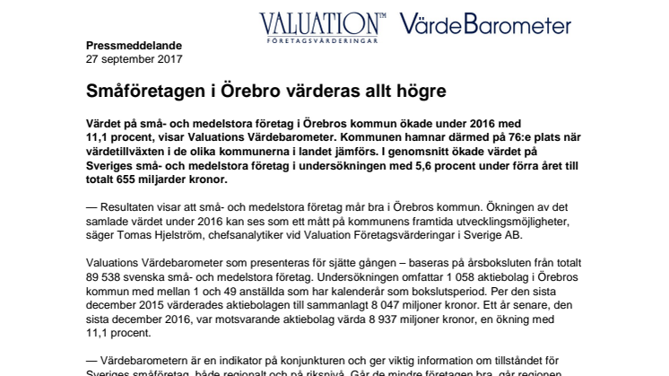 Värdebarometern 2017 Örebros kommun