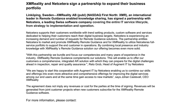 XMReality and Netcetera sign a partnership to expand their business portfolio   