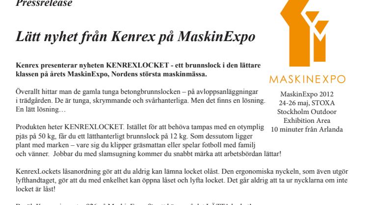 Lätt nyhet från Kenrex på MaskinExpo